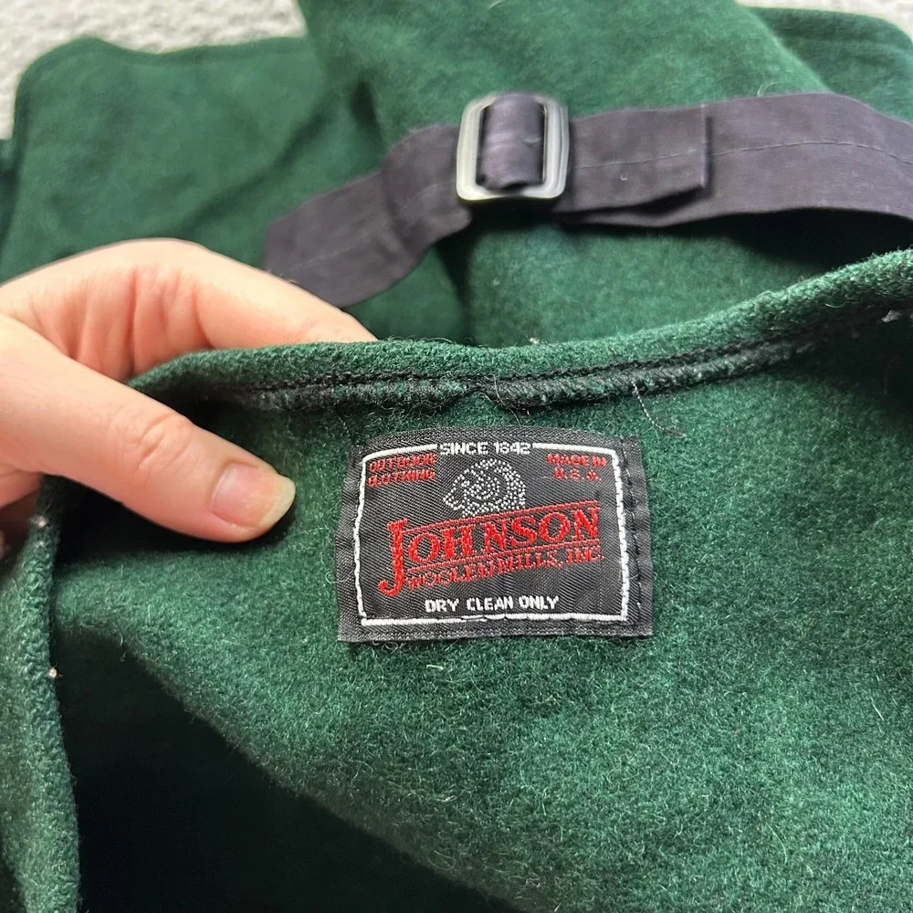 VTG Johnson Woolen Mills Mens Waistcoat Vest Green Wool Made in USA fits XS